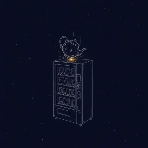 An AI illustration of “The TEAPOT lands on the vending machine.”
